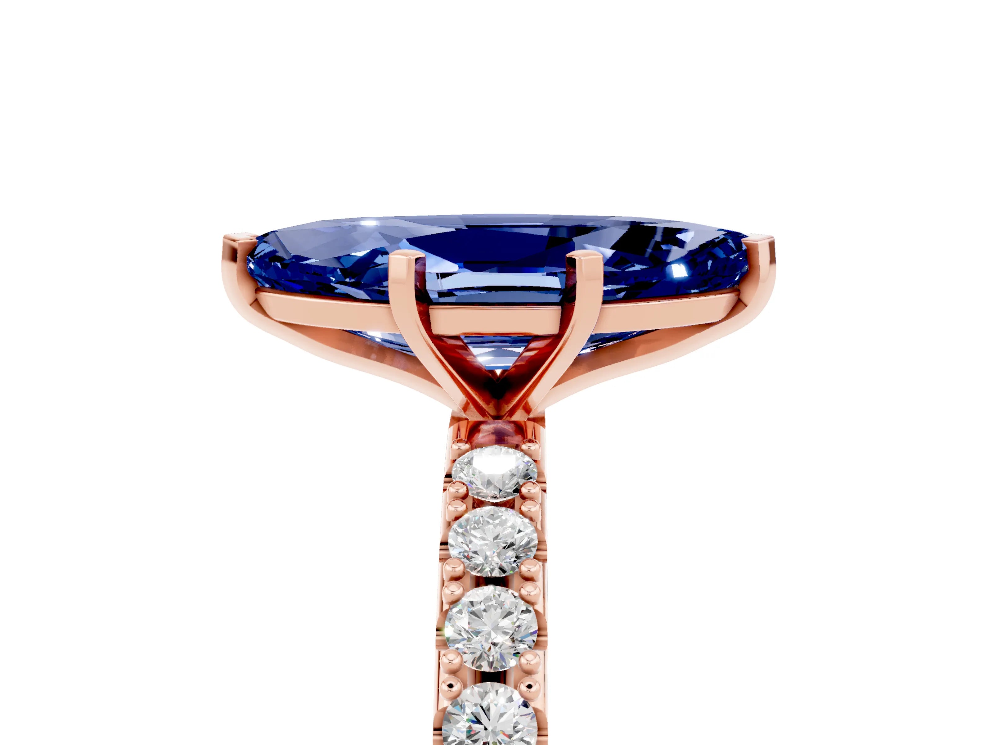 Rose gold Marquise Cut Blue Sapphire Solitaire Pavé Band with Four-Prong Setting_5