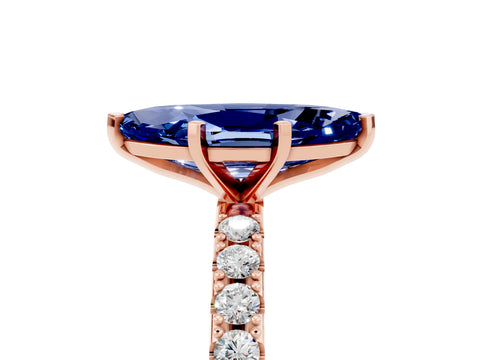 Rose gold Marquise Cut Blue Sapphire Solitaire Pavé Band with Four-Prong Setting_5