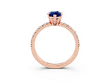 Rose gold Marquise Cut Blue Sapphire Solitaire Pavé Engagement Ring with Round Band and Prong Setting_15