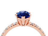 Rose gold Marquise Cut Blue Sapphire Solitaire Pavé Engagement Ring with Round Band and Prong Setting_16
