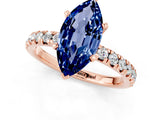 Rose gold Marquise Cut Blue Sapphire Solitaire Pavé Engagement Ring with Round Band and Prong Setting_67
