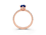 Rose gold Marquise Cut Blue Sapphire Solitaire Pavé Engagement Ring with Round Band and Prong Setting_69