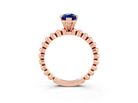Rose gold Marquise Cut Blue Sapphire Solitaire Ring with Beaded Band and Prong Setting_3