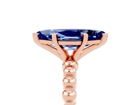 Rose gold Marquise Cut Blue Sapphire Solitaire Ring with Beaded Band and Prong Setting_5