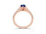 Rose gold Marquise Cut Blue Sapphire Solitaire Ring with Cathedral Setting and Pavé Band_3