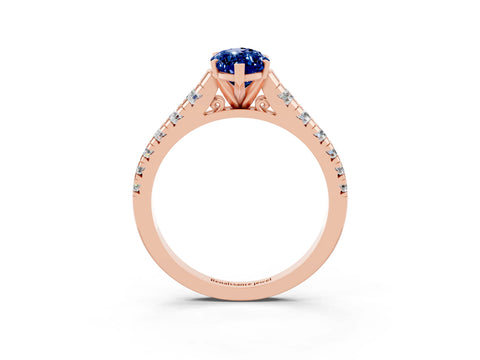 Rose gold Marquise Cut Blue Sapphire Solitaire Ring with Cathedral Setting and Pavé Band_3