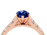 Rose gold Marquise Cut Blue Sapphire Solitaire Ring with Cathedral Setting and Pavé Band_4