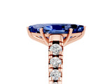 Rose gold Marquise Cut Blue Sapphire Solitaire Ring with Cathedral Setting and Pavé Band_5
