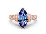 Rose gold Marquise Cut Blue Sapphire Solitaire Ring with Filigree Band and Four-Prong Setting_24