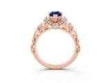 Rose gold Marquise Cut Blue Sapphire Solitaire Ring with Filigree Band and Four-Prong Setting_27