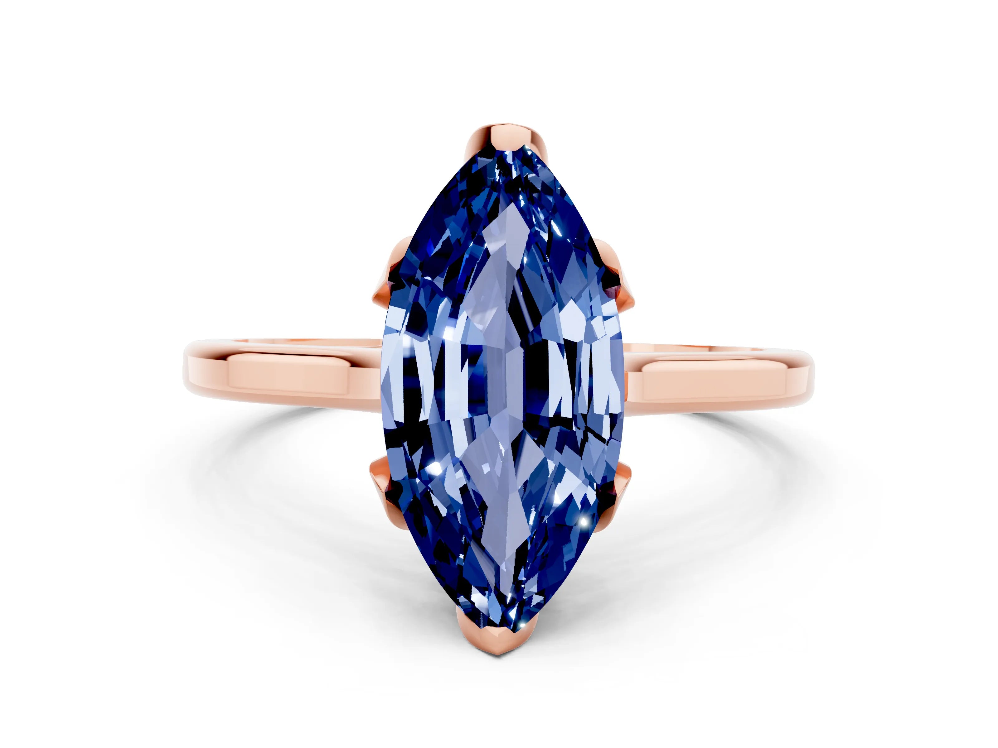 Rose gold Marquise Cut Blue Sapphire Solitaire Ring with Flower Prong Setting and Classic Band_12