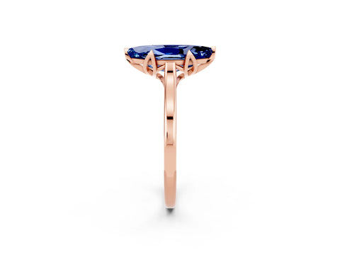 Rose gold Marquise Cut Blue Sapphire Solitaire Ring with Flower Prong Setting and Classic Band_14