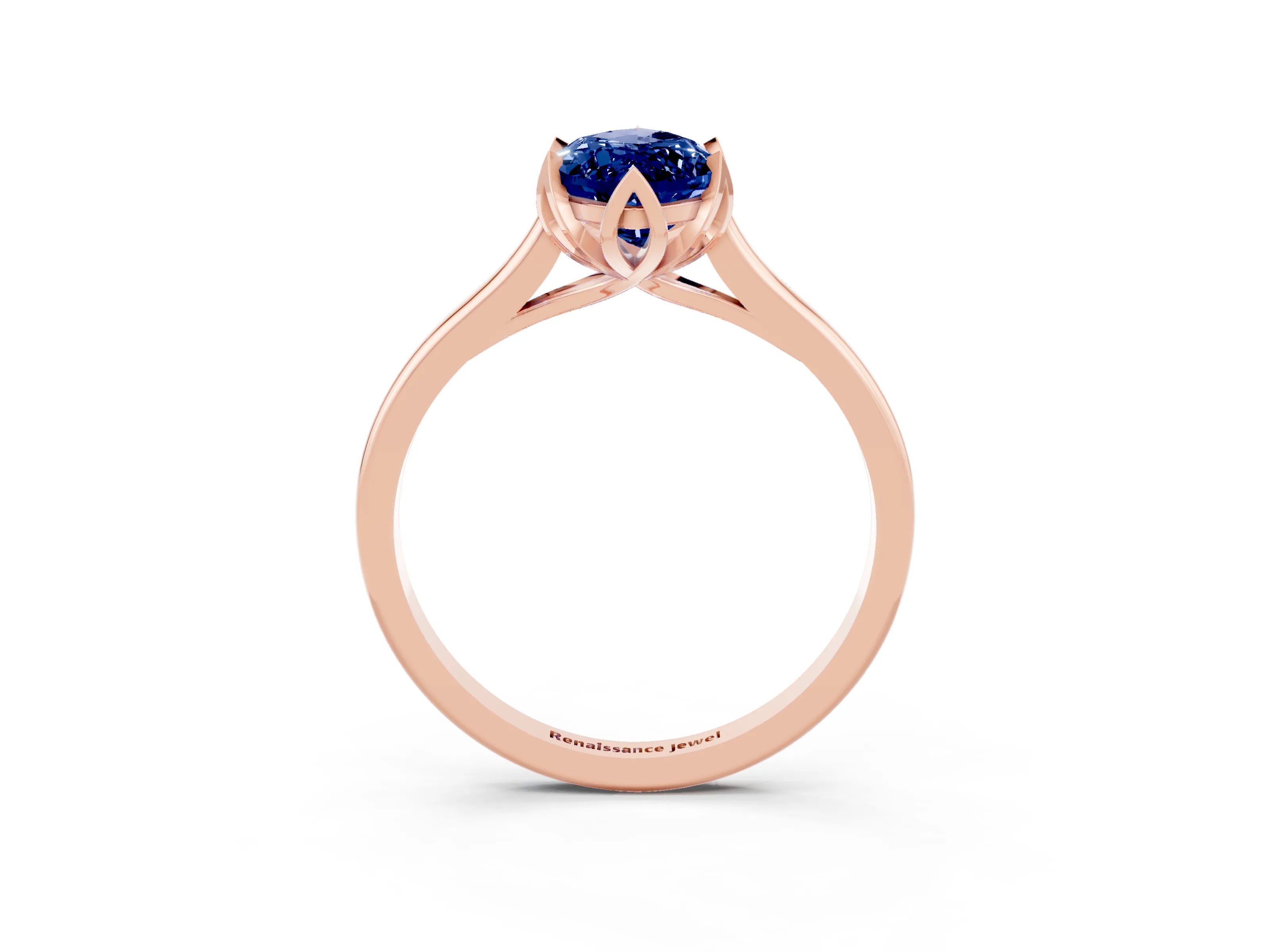 Rose gold Marquise Cut Blue Sapphire Solitaire Ring with Flower Prong Setting and Classic Band_15