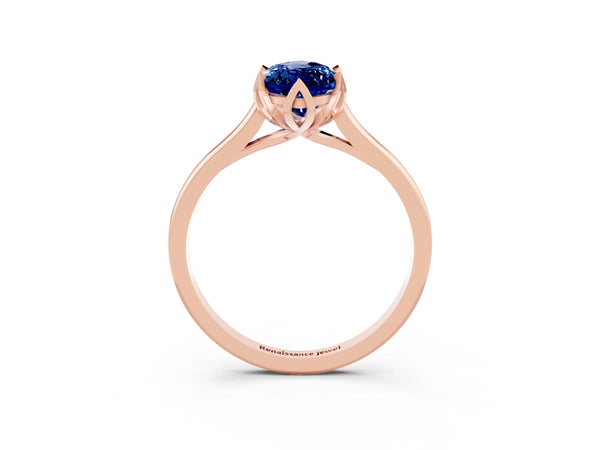 Rose gold Marquise Cut Blue Sapphire Solitaire Ring with Flower Prong Setting and Classic Band