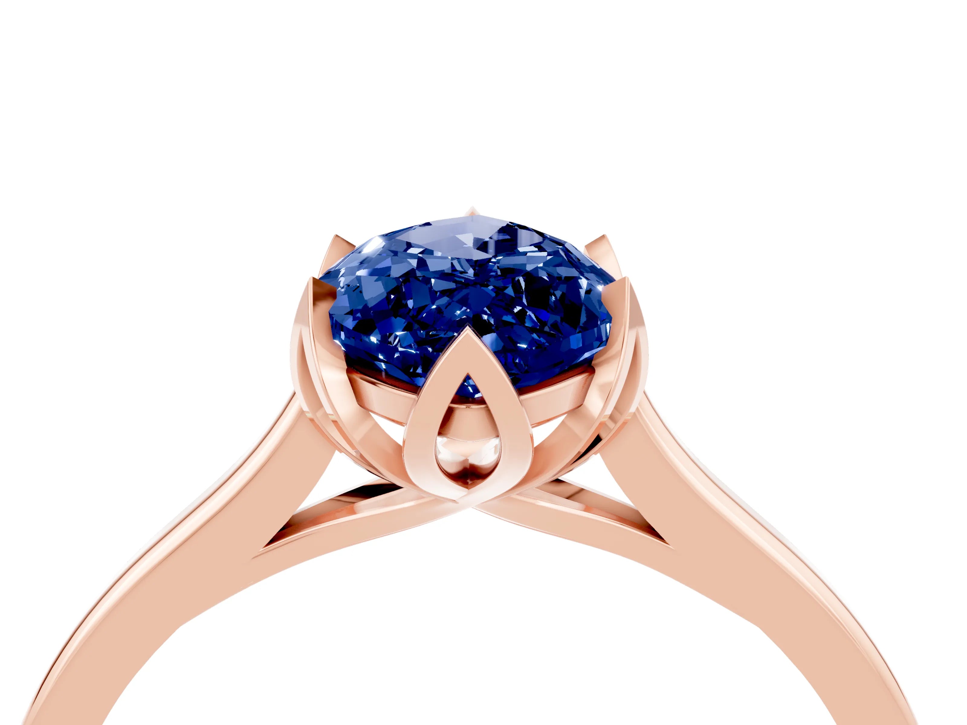 Rose gold Marquise Cut Blue Sapphire Solitaire Ring with Flower Prong Setting and Classic Band_16