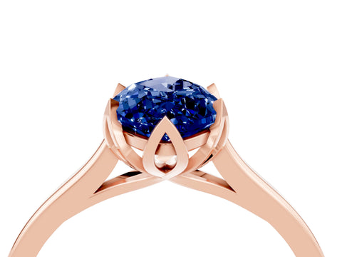 Rose gold Marquise Cut Blue Sapphire Solitaire Ring with Flower Prong Setting and Classic Band_16