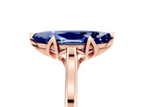 Rose gold Marquise Cut Blue Sapphire Solitaire Ring with Flower Prong Setting and Classic Band_41