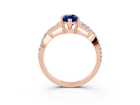 Rose gold Marquise Cut Blue Sapphire Solitaire Ring with Four-Prong Setting and Twisted Pavé Band_3