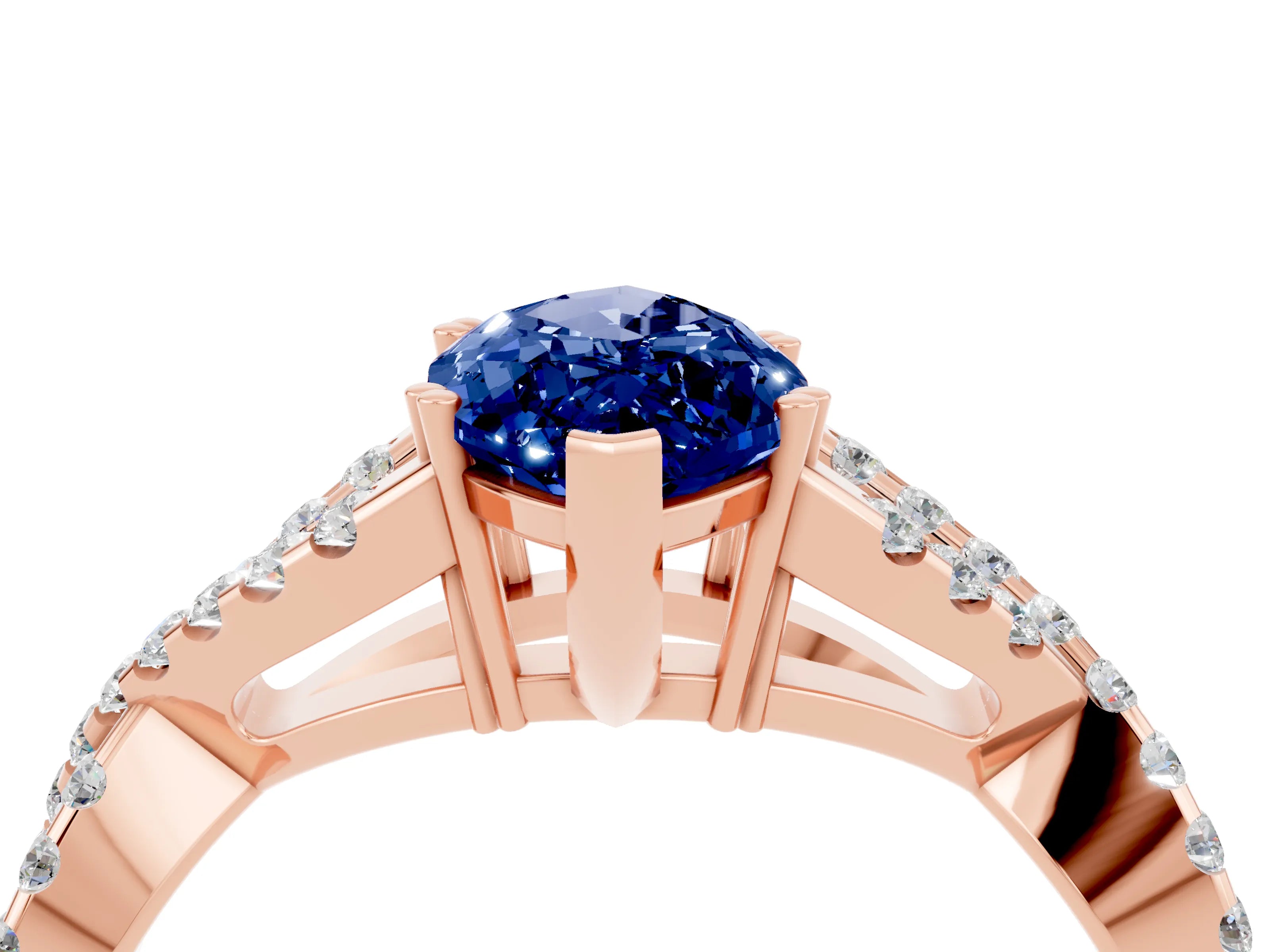 Rose gold Marquise Cut Blue Sapphire Solitaire Ring with Four-Prong Setting and Twisted Pavé Band_4