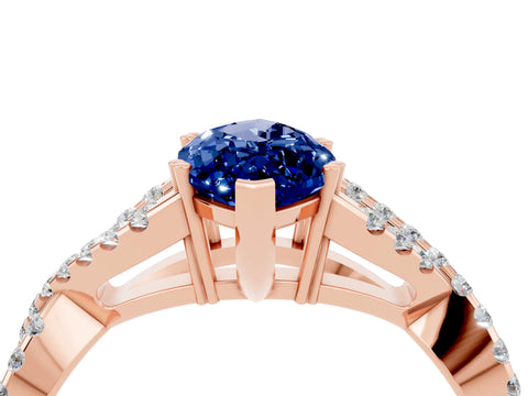 Rose gold Marquise Cut Blue Sapphire Solitaire Ring with Four-Prong Setting and Twisted Pavé Band_4