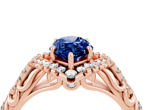 Rose gold Marquise Cut Blue Sapphire Solitaire Ring with Hidden Halo and Pavé Band_28