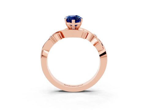 Rose gold Marquise Cut Blue Sapphire Solitaire Ring with Milgrain Pavé Band and Four-Prong Setting_15