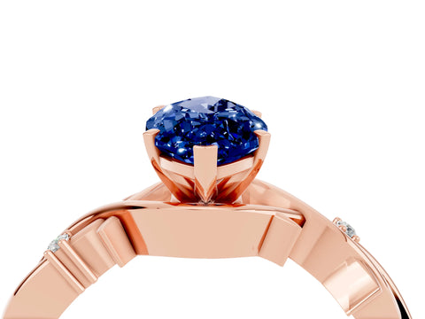 Rose gold Marquise Cut Blue Sapphire Solitaire Ring with Milgrain Pavé Band and Four-Prong Setting_16
