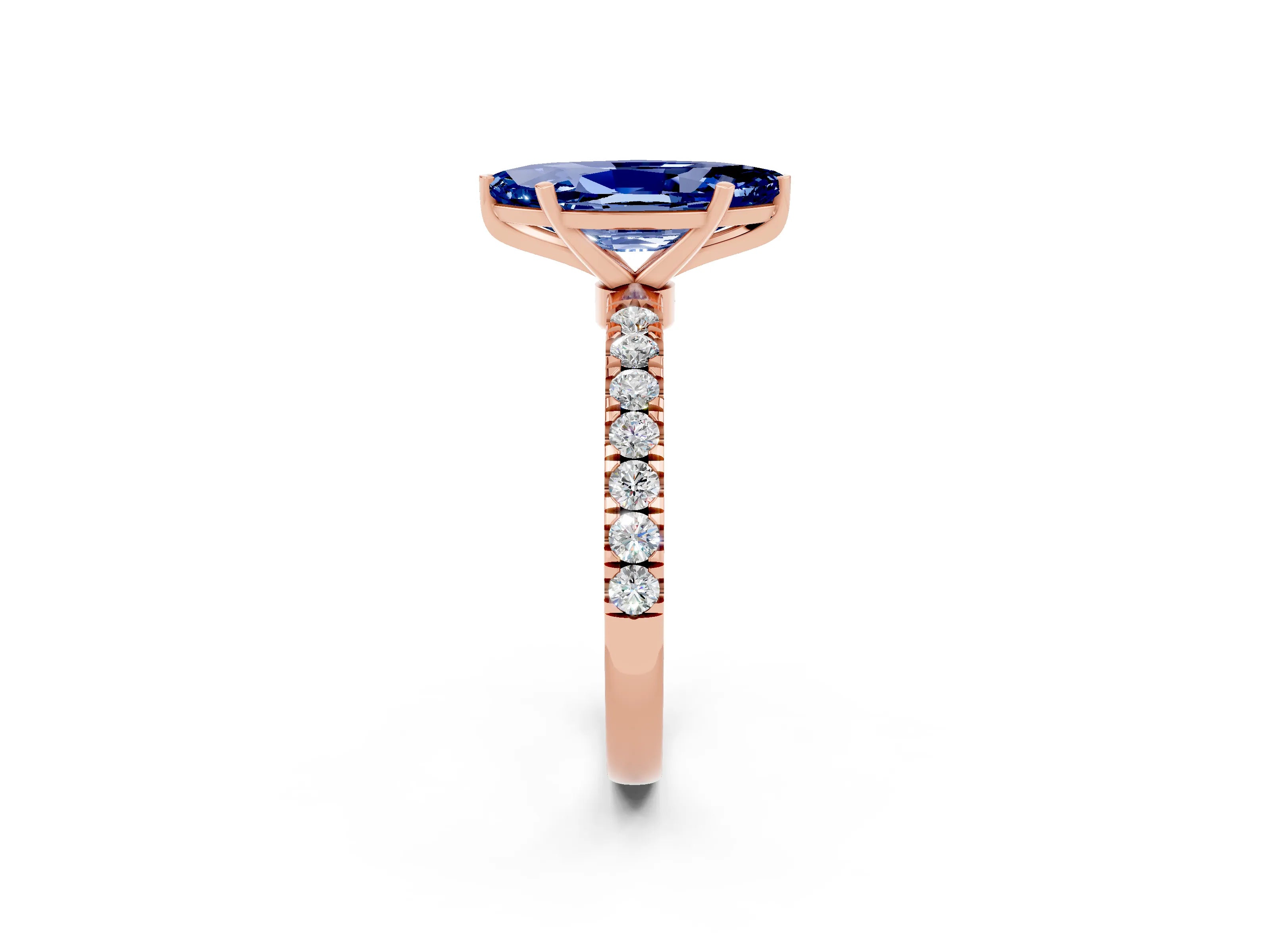 Rose gold Marquise Cut Blue Sapphire Solitaire Ring with Pavé Accents and Four-Prong Setting_2