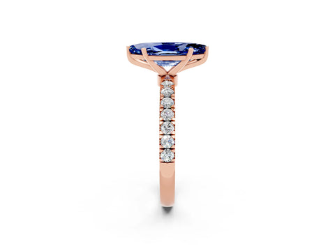 Rose gold Marquise Cut Blue Sapphire Solitaire Ring with Pavé Accents and Four-Prong Setting_2