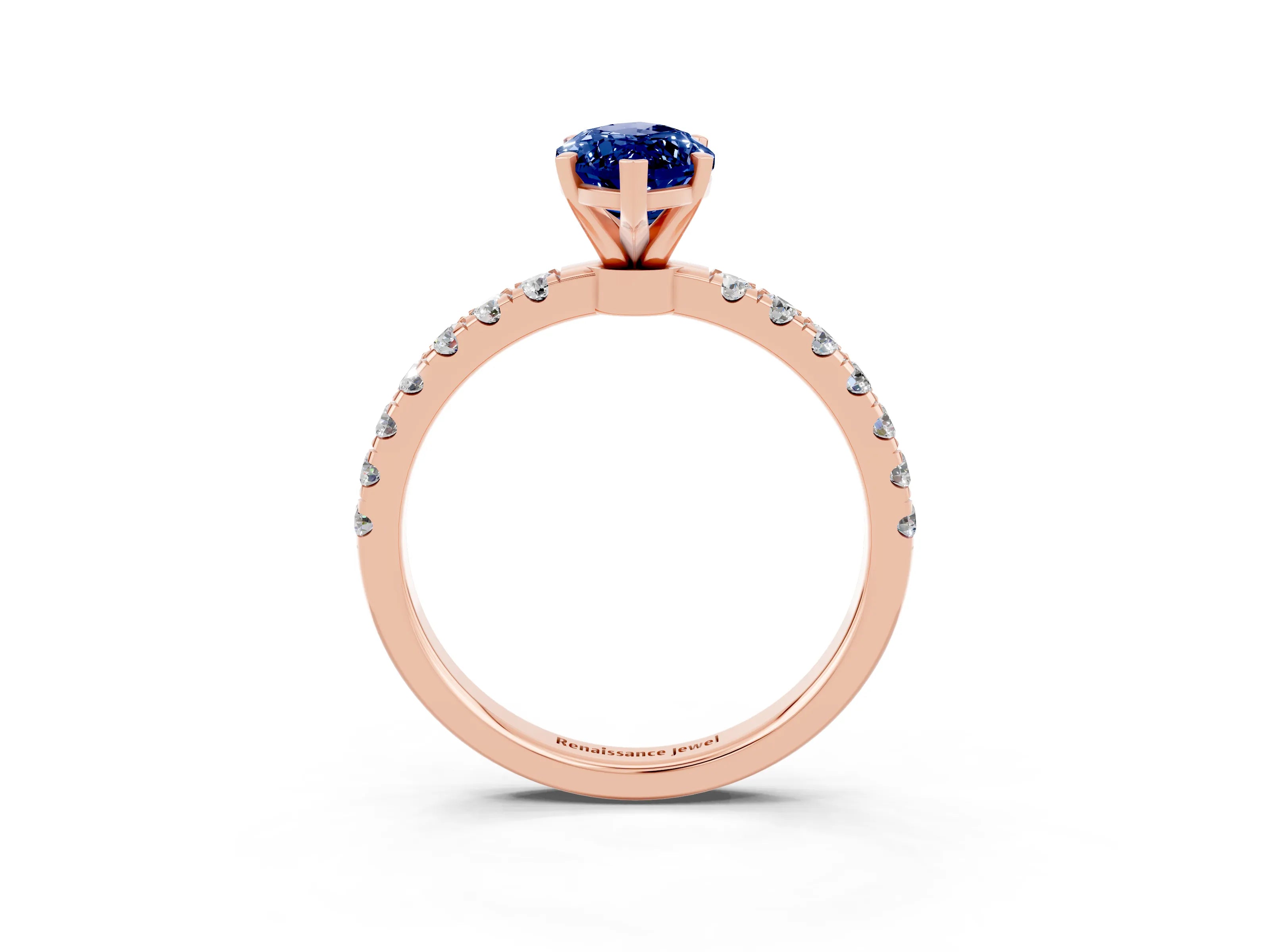Rose gold Marquise Cut Blue Sapphire Solitaire Ring with Pavé Accents and Four-Prong Setting_3