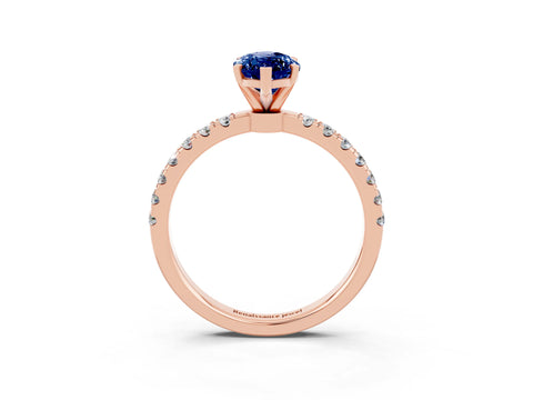 Rose gold Marquise Cut Blue Sapphire Solitaire Ring with Pavé Accents and Four-Prong Setting_3