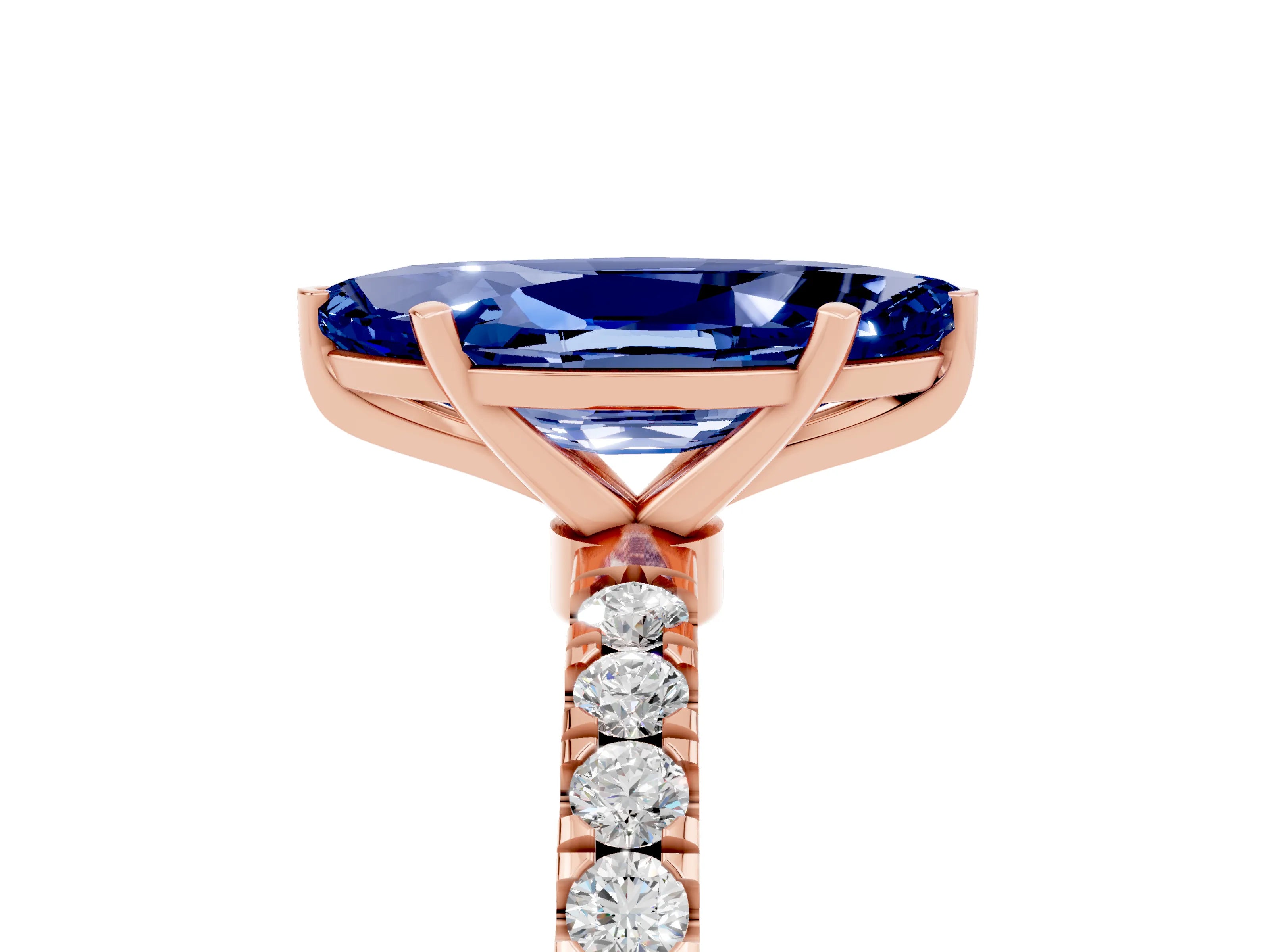 Rose gold Marquise Cut Blue Sapphire Solitaire Ring with Pavé Accents and Four-Prong Setting_5