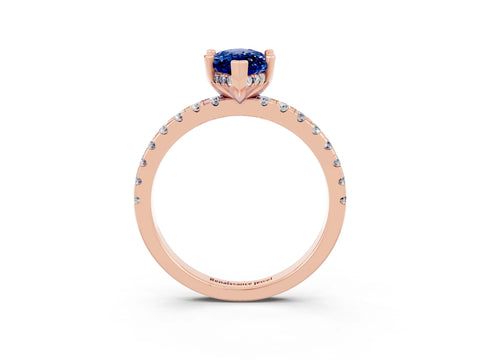 Rose gold Marquise Cut Blue Sapphire Solitaire Ring with Pavé Band and Four-Prong Setting_27