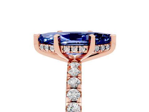Rose gold Marquise Cut Blue Sapphire Solitaire Ring with Pavé Band and Four-Prong Setting_29