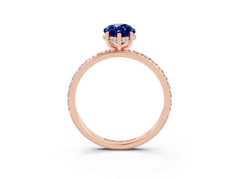 Rose gold Marquise Cut Blue Sapphire Solitaire Ring with Pavé Band and Hidden Halo_15