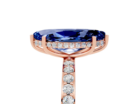 Rose gold Marquise Cut Blue Sapphire Solitaire Ring with Pavé Band and Hidden Halo_17