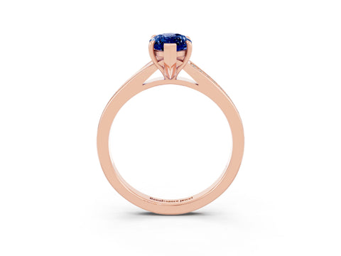 Rose gold Marquise Cut Blue Sapphire Solitaire Ring with Pavé Band and Prong Setting_3