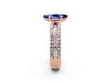 Rose gold Marquise Cut Blue Sapphire Solitaire Ring with Pavé and Channel Set Band_2