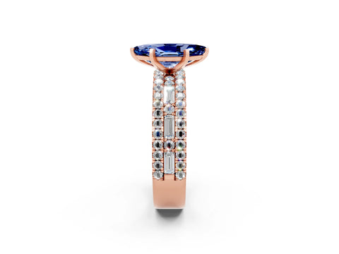 Rose gold Marquise Cut Blue Sapphire Solitaire Ring with Pavé and Channel Set Band_2