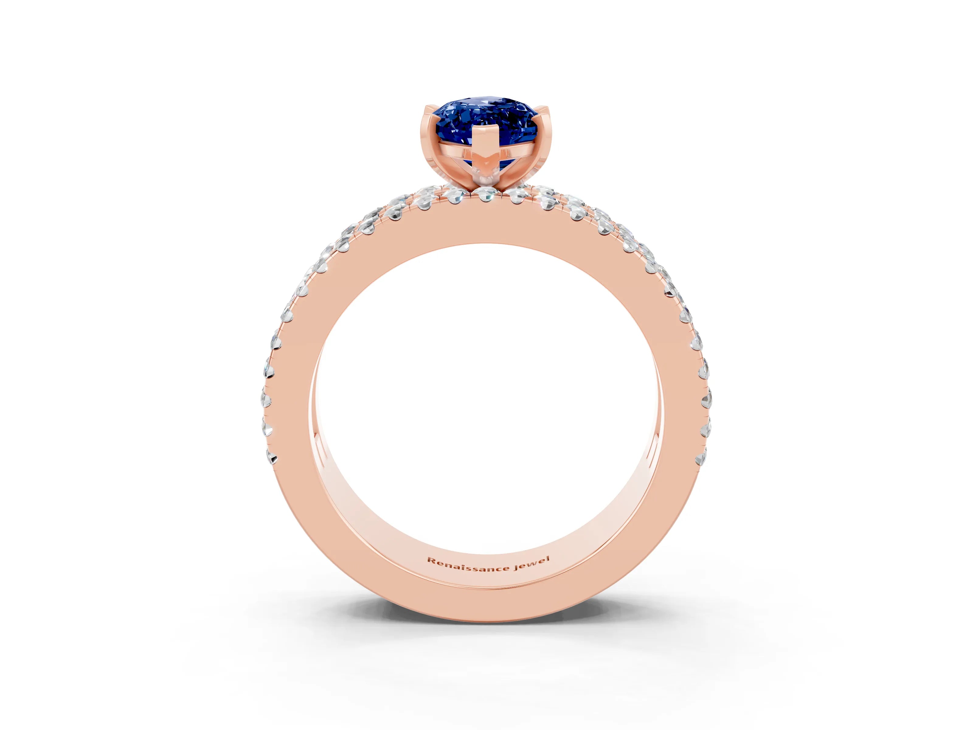 Rose gold Marquise Cut Blue Sapphire Solitaire Ring with Pavé and Channel Set Band_3