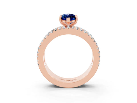 Rose gold Marquise Cut Blue Sapphire Solitaire Ring with Pavé and Channel Set Band_3