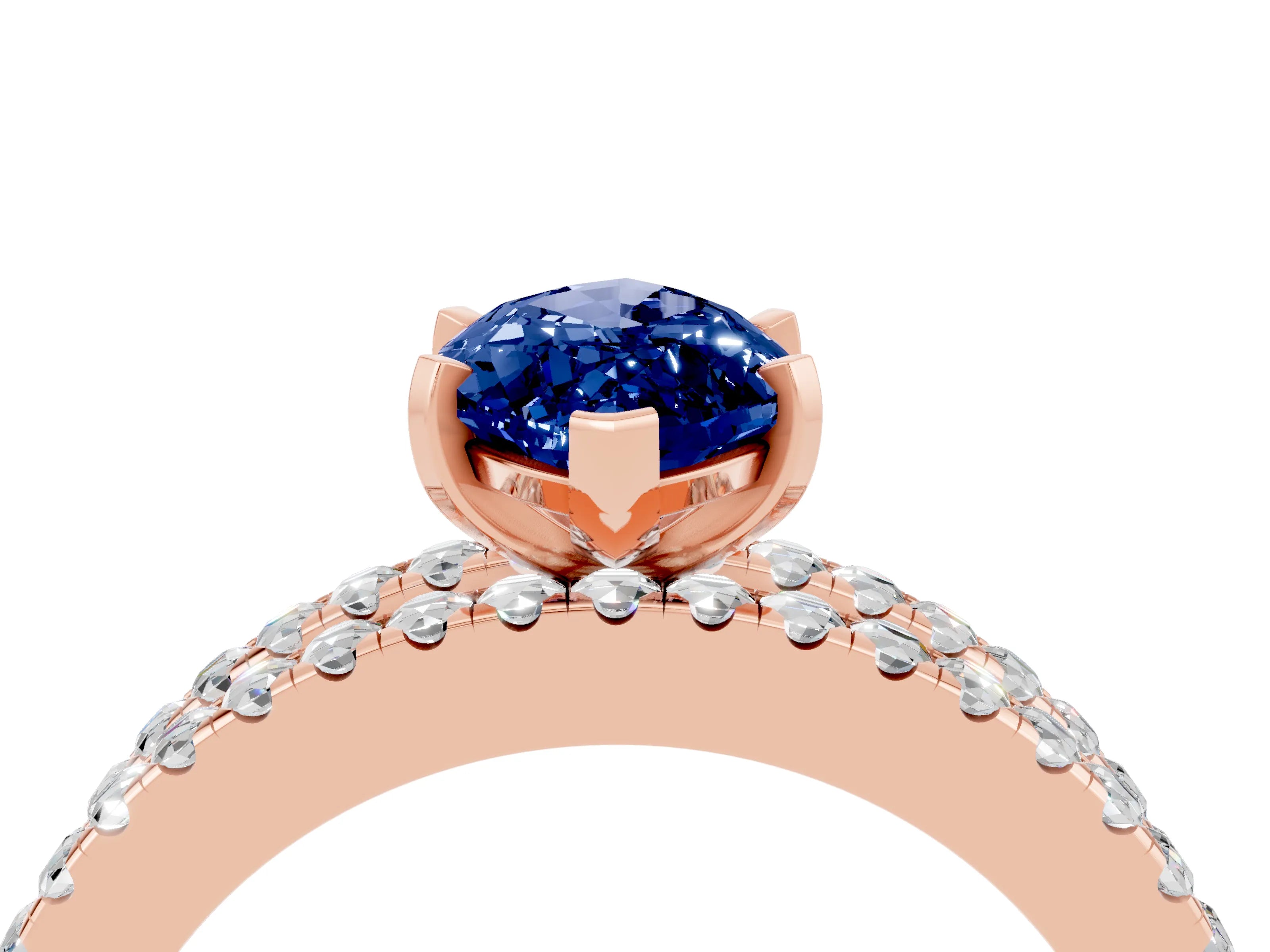 Rose gold Marquise Cut Blue Sapphire Solitaire Ring with Pavé and Channel Set Band_4