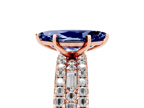 Rose gold Marquise Cut Blue Sapphire Solitaire Ring with Pavé and Channel Set Band_5