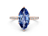 Rose gold Marquise Cut Blue Sapphire Solitaire Ring with Pave Band and Four Prong Setting_24