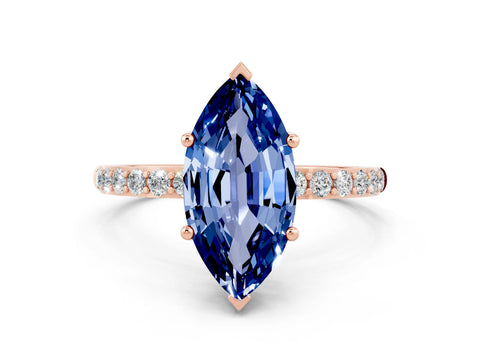 Rose gold Marquise Cut Blue Sapphire Solitaire Ring with Pave Band and Four Prong Setting_24