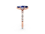 Rose gold Marquise Cut Blue Sapphire Solitaire Ring with Pave Band and Four Prong Setting_26