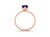 Rose gold Marquise Cut Blue Sapphire Solitaire Ring with Pave Band and Four Prong Setting_27