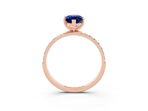 Rose gold Marquise Cut Blue Sapphire Solitaire Ring with Pave Band and Four Prong Setting_27