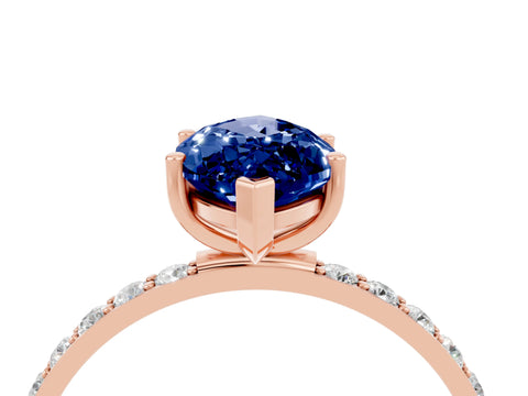 Rose gold Marquise Cut Blue Sapphire Solitaire Ring with Pave Band and Four Prong Setting_28