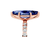 Rose gold Marquise Cut Blue Sapphire Solitaire Ring with Pave Band and Four Prong Setting_29